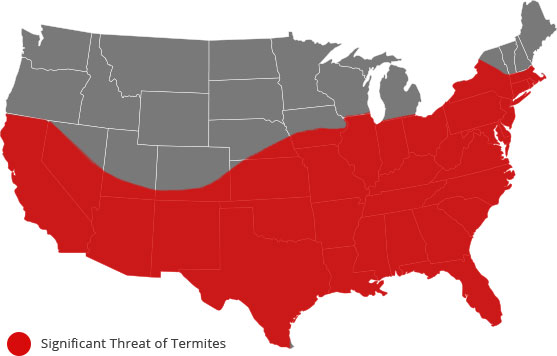 Significant threat of termites from the Southwest to the Northeast